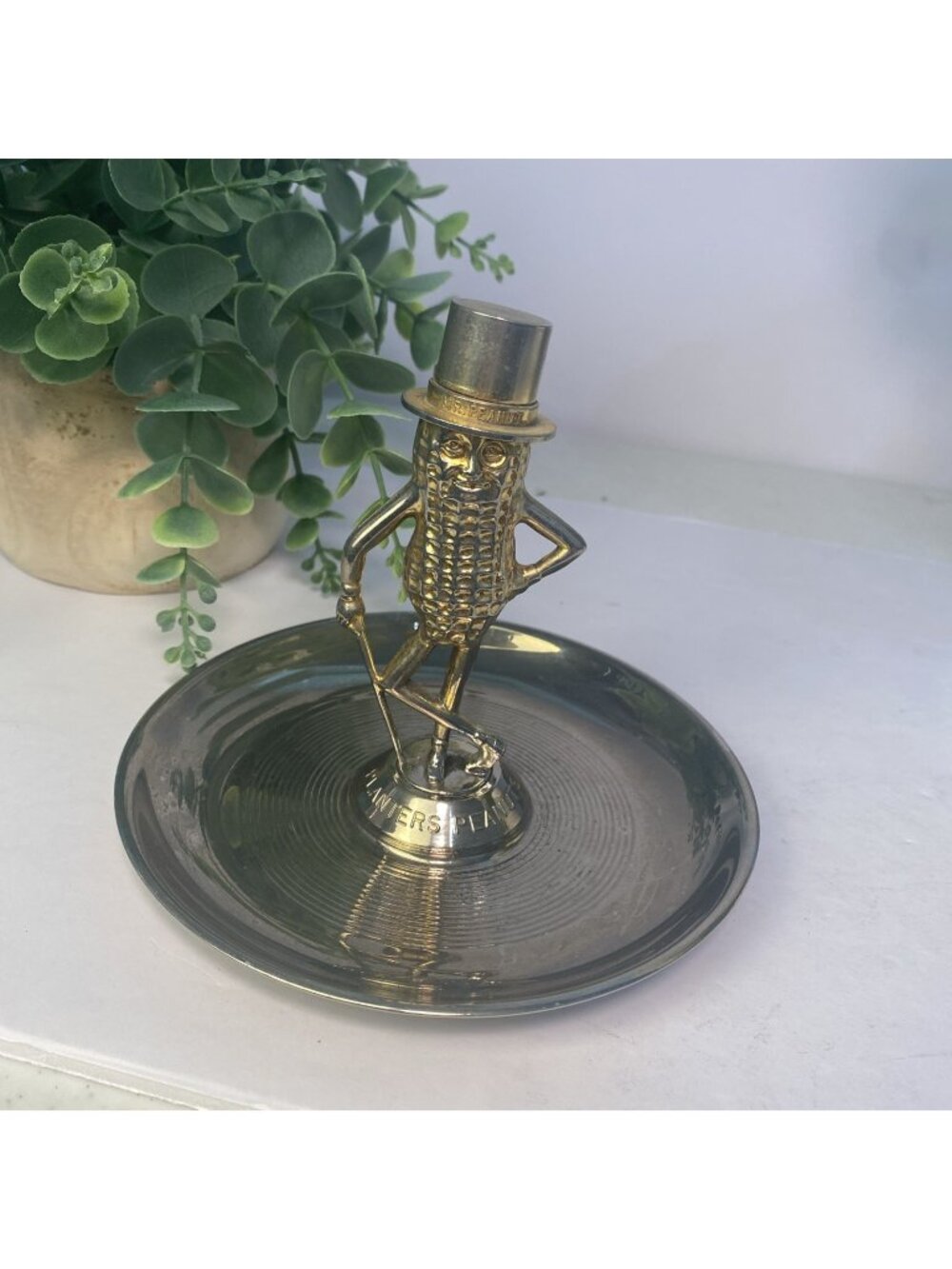 Vintage 1950-1956 Planters Mr. Peanut Metal Advertising Ashtray Nut Candy Dish